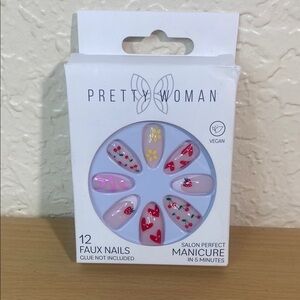 Pink and Red Press-On Nails Floral Glitter Design